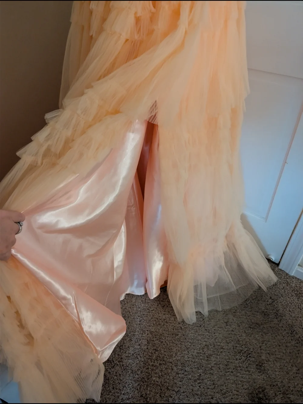 Jovani Blush Pink/ Peach Beaded Corset Tulle Ruffled Ball Gown Prom Dress 0
